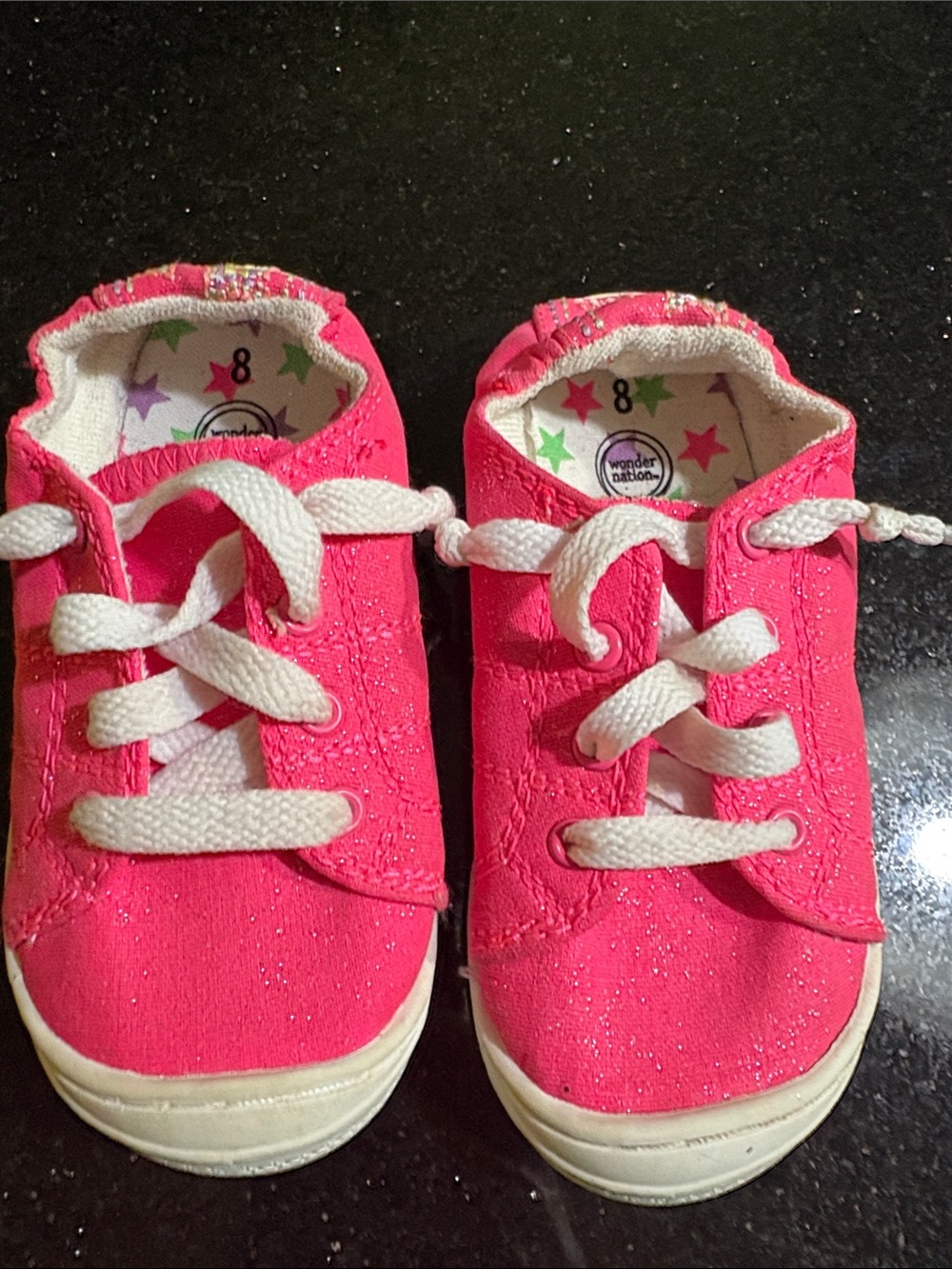 wonder nation Hot Pink Glitter Kids Sneakers with White Laces